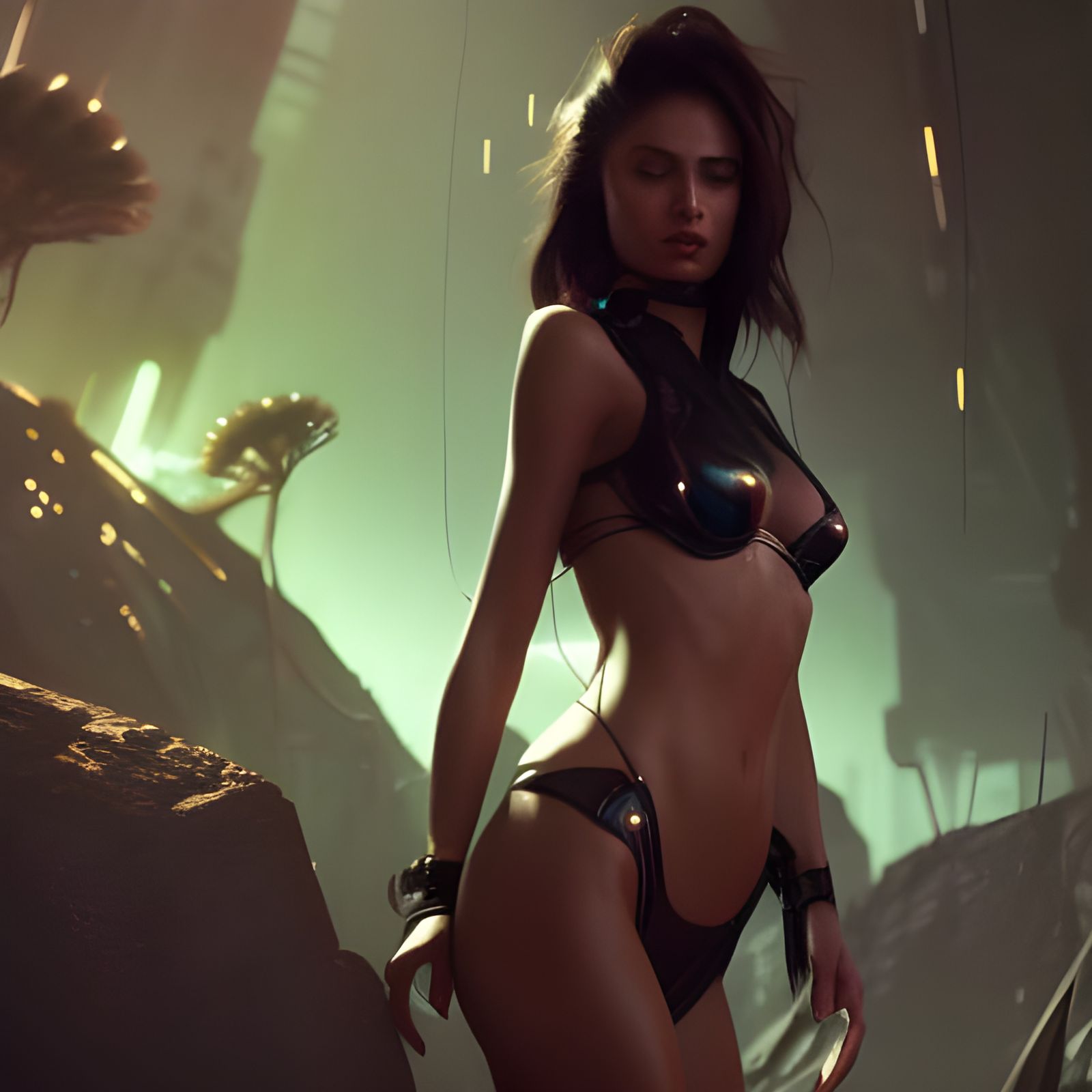 Futuristic Woman in Micro Bikini: Digital Art