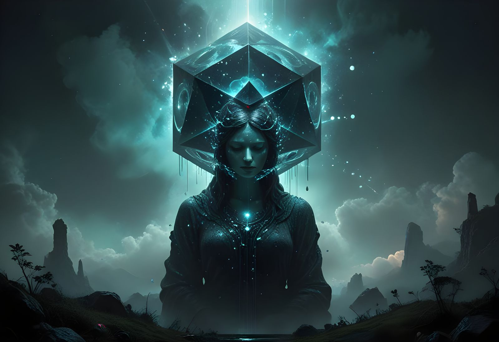 Cosmic Egg Fountain with Shadow-Light Effect