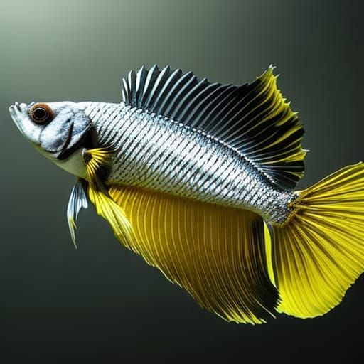 Elegant Gold and White Betta Fish on Black