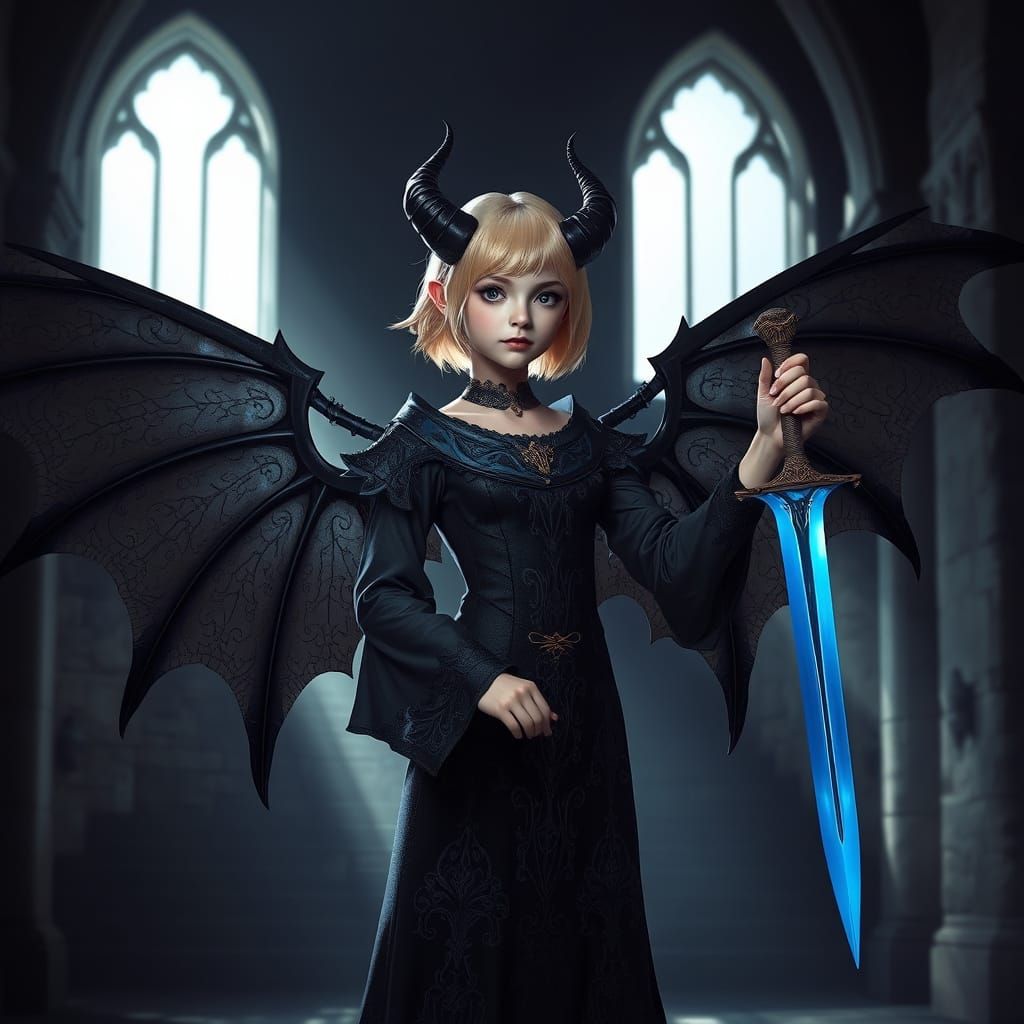 Gothic Woman with Horns and Wings