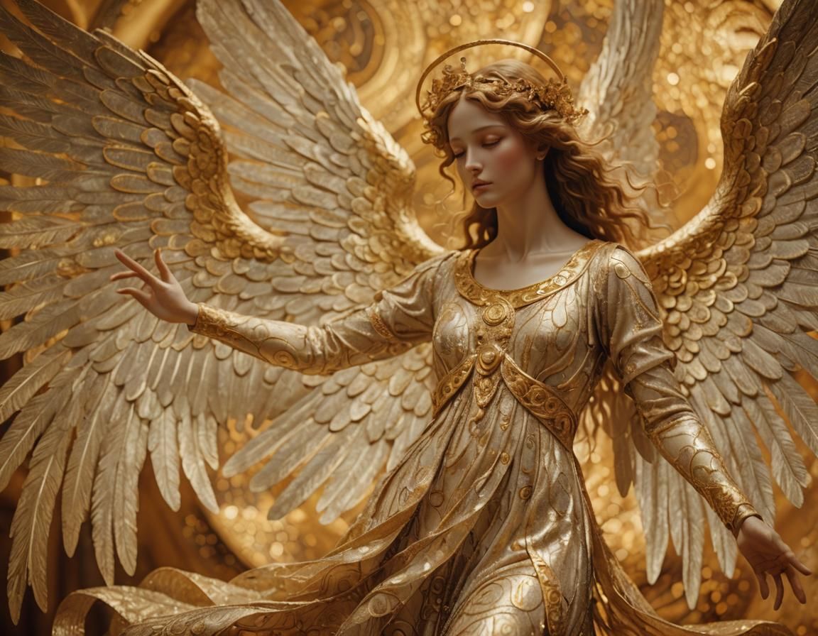 Majestic Six-Winged Angel in Klimt Golden Period Style