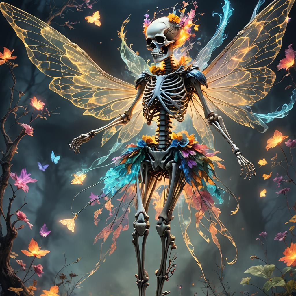 Fairy Skeleton Diagram with Luminous Smoke, Digital Art