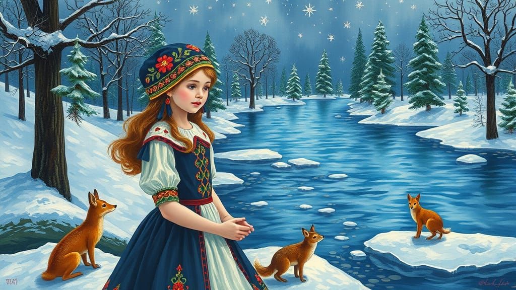 Snow White in Winter Wonderland: Bilibin-Inspired Art