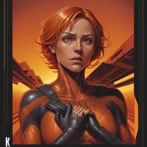 Dynamic Orange Sky Comic Book Art