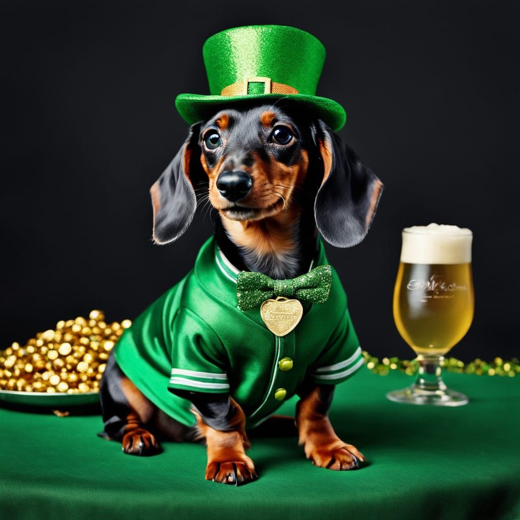 Miniature Dapple Dachshund Enjoys St. Patrick's Day Celebrat...
