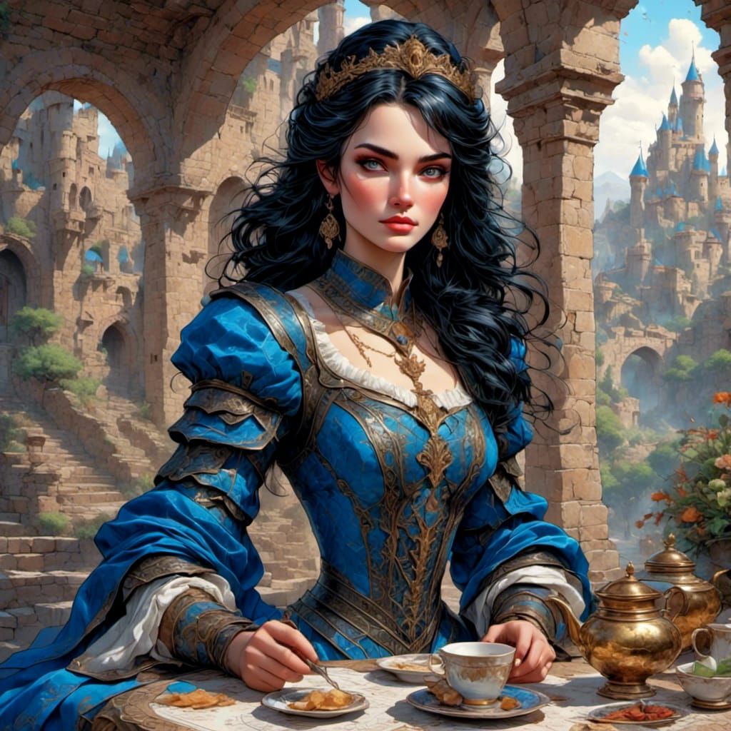 Fantasy Anime Noble Lady Sipping Tea