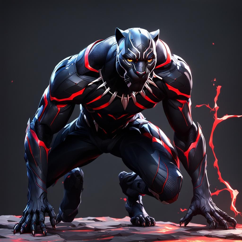 Red Streaked Black Panther in 3D Anime Art