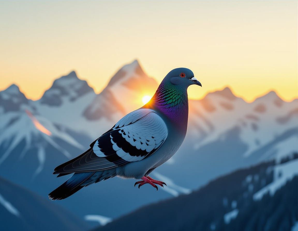 Pigeon Silhouette Double Exposure with Mountain Landscape