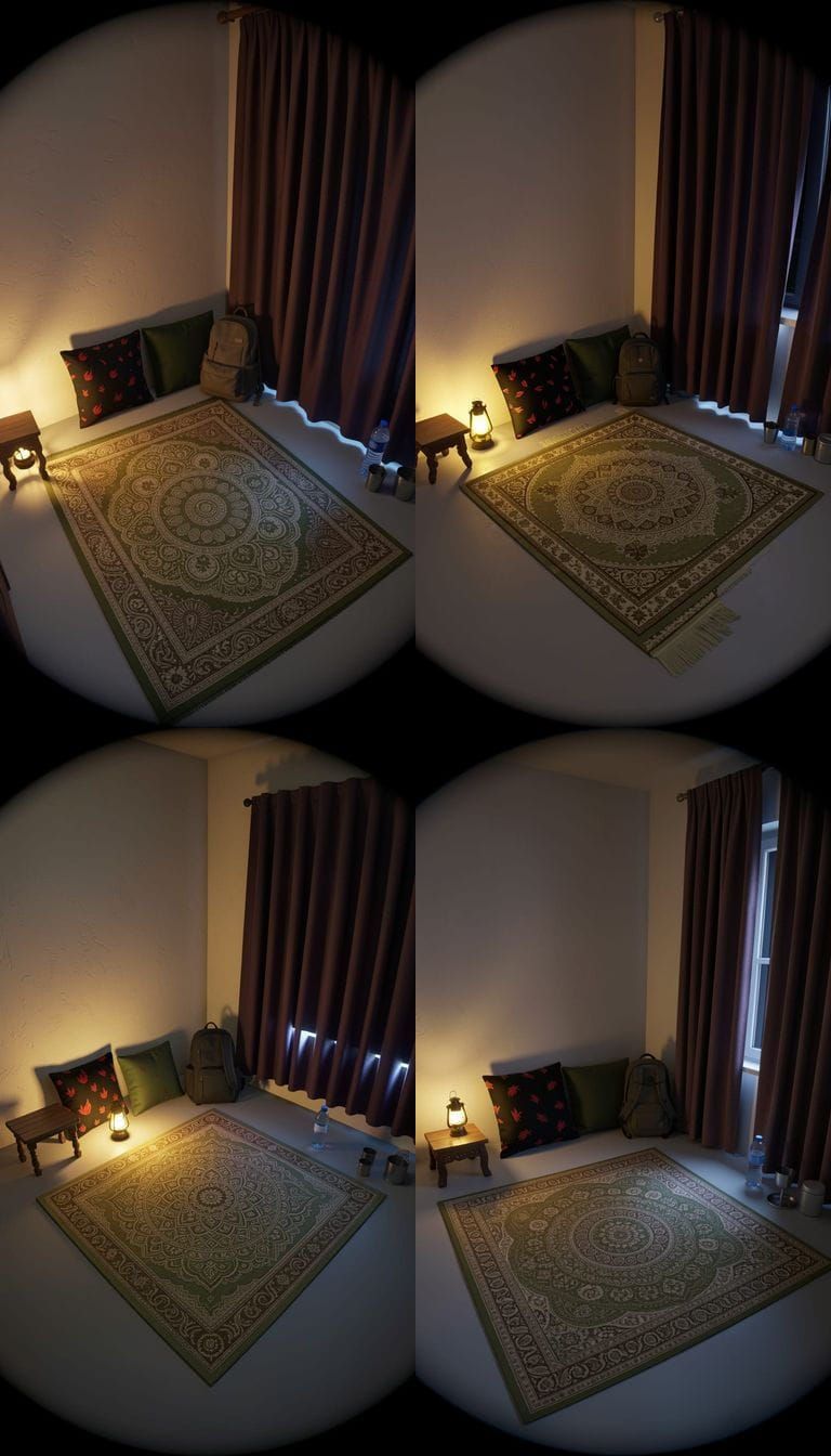Cozy Spiritual Room at Night with Mandala Carpet