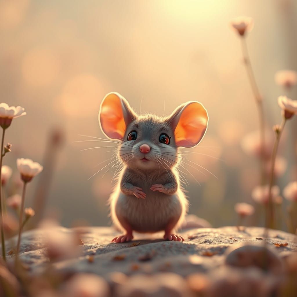 Whimsical Mouse in Dreamlike Cinema Scene