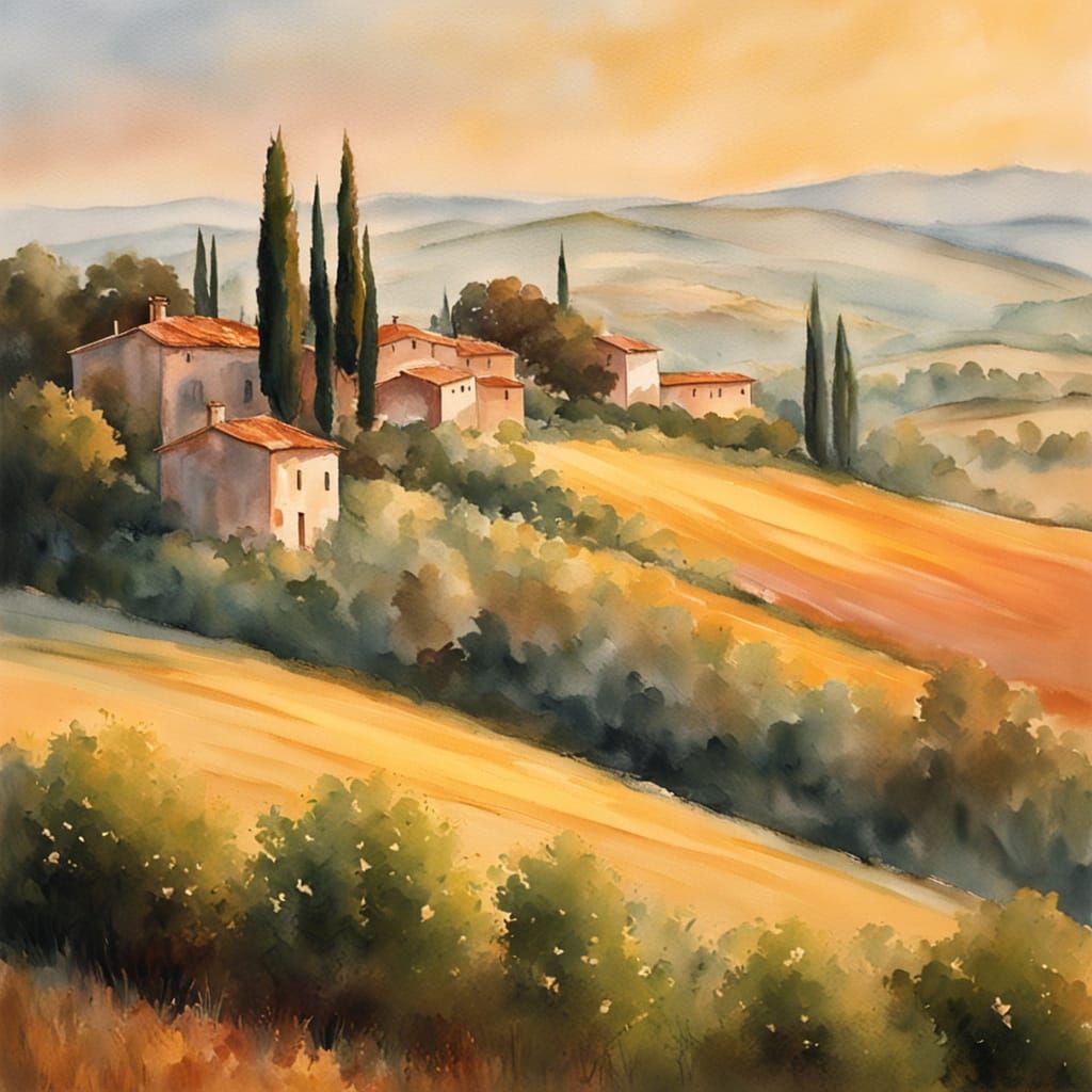 Impressionist Tuscany Landscape in Warm Earth Tones