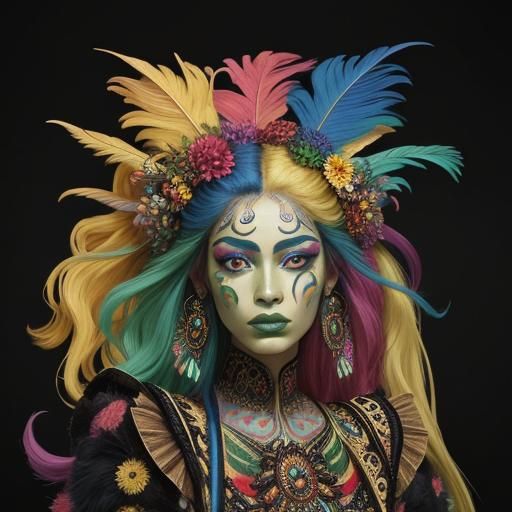 Dragon Peacock Woman in Abstract Expressionist Style