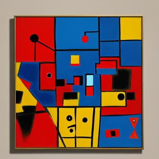 Abstract Painting in Style of Tamayo, Mondrian, Miro