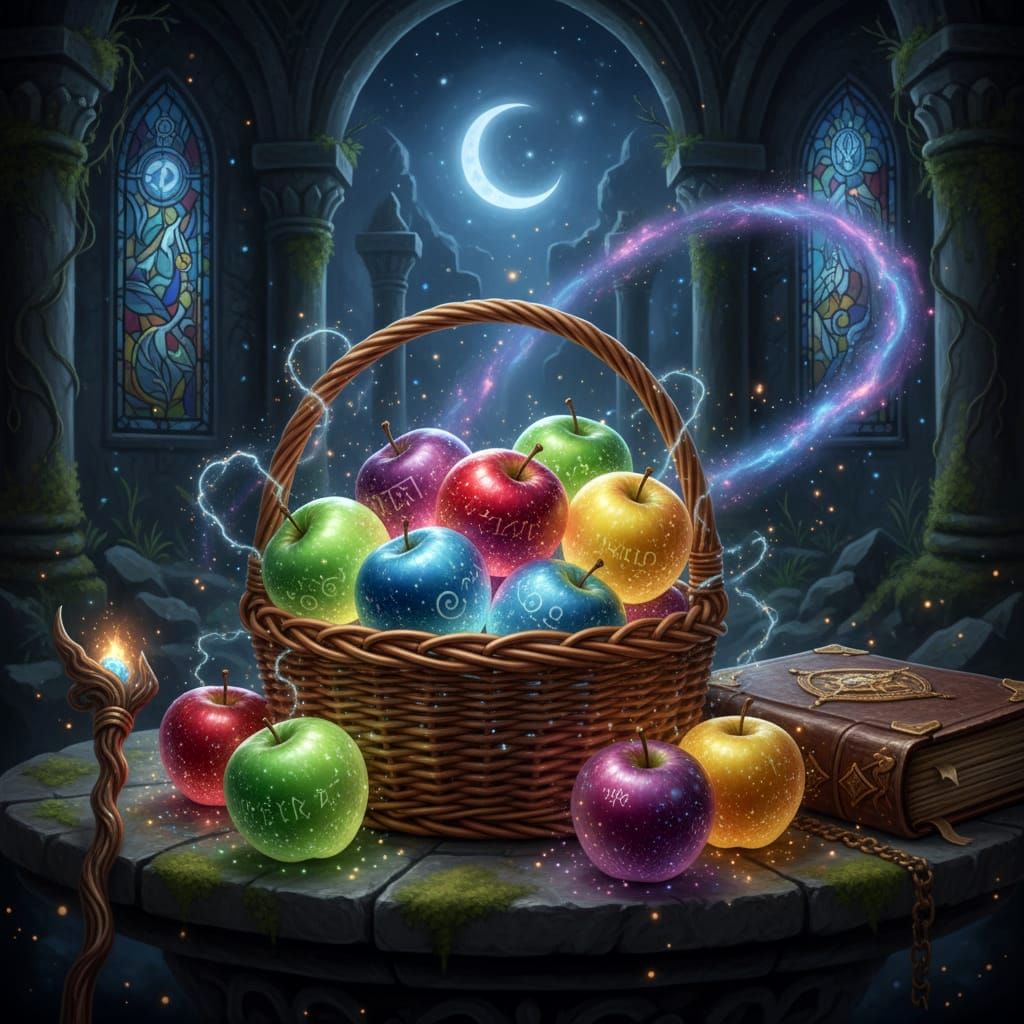 Glowing Apples in a Fantasy Basket