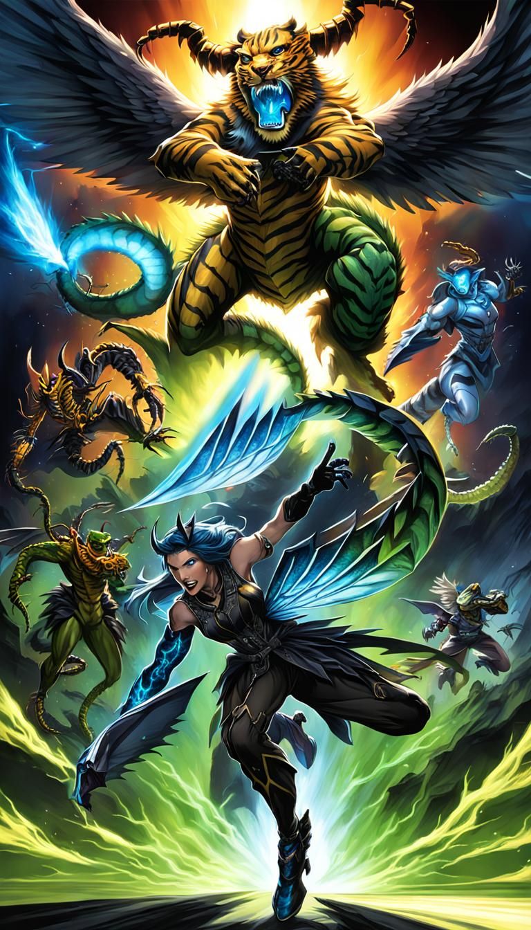 Chimera Woman Action Shot in Fantasy Illustration