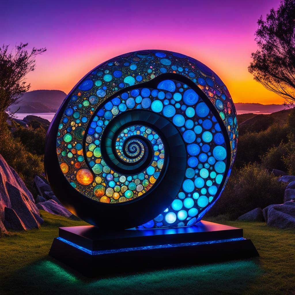 Futuristic Snail DJ Booth at Sunset in Psychedelic Art