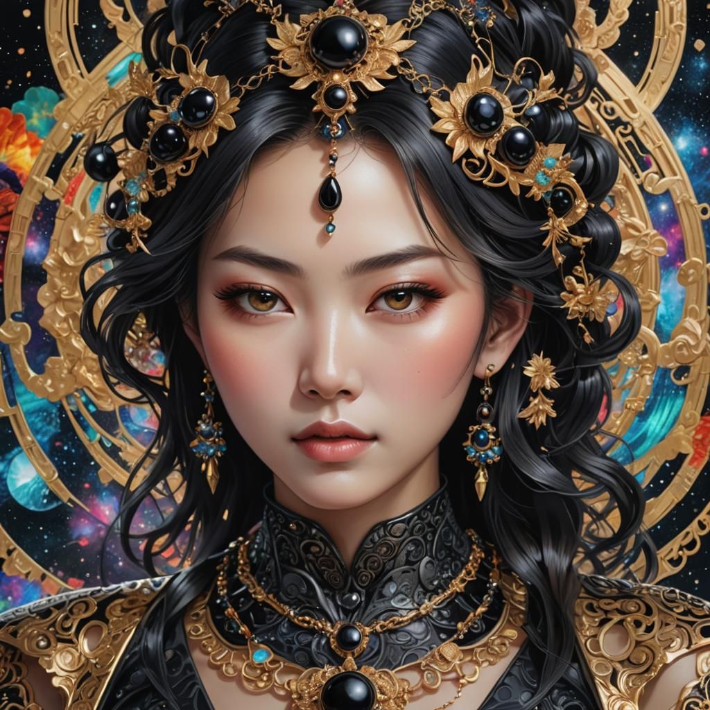Stunning Japanese Woman with Onyx Necklace in Astral Art