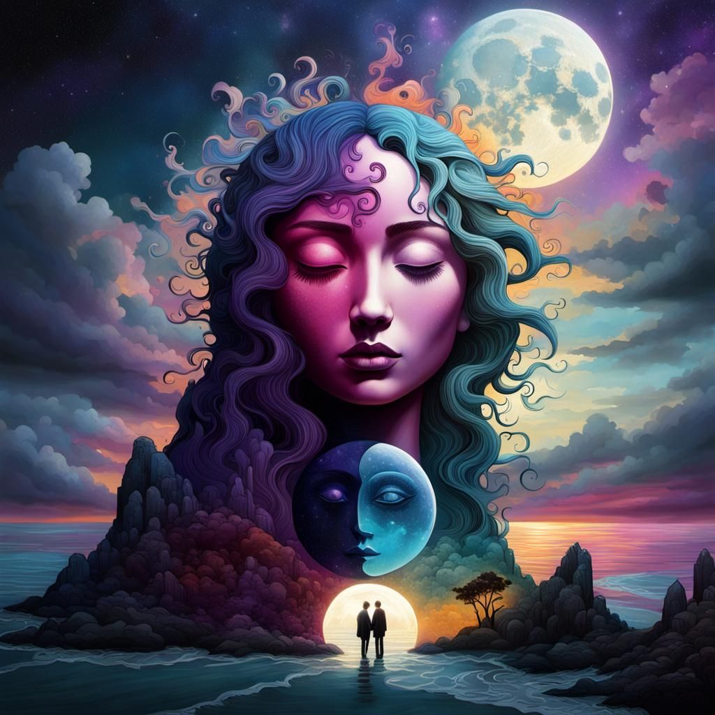 Surreal Sun Moon Yin Yang Double Exposure