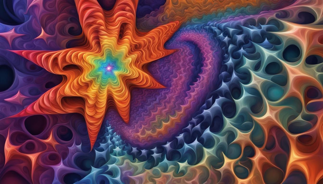 Fractal Jelly Coils Surround Newborn Star: Impasto Oil Paint...