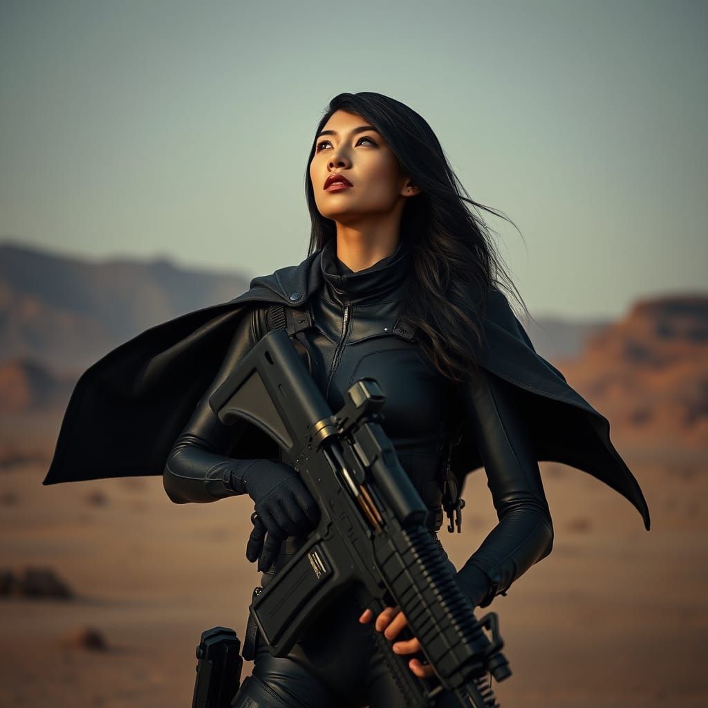 Futuristic Desert Warrior in Tactical Leather Outfit