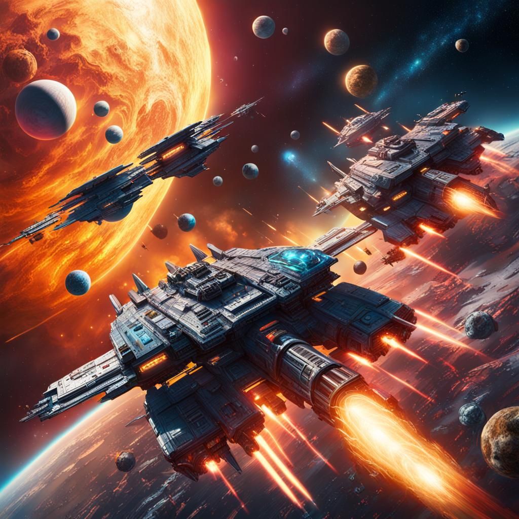 Epic Space Battle Over Planets: Hyperrealistic Concept Art