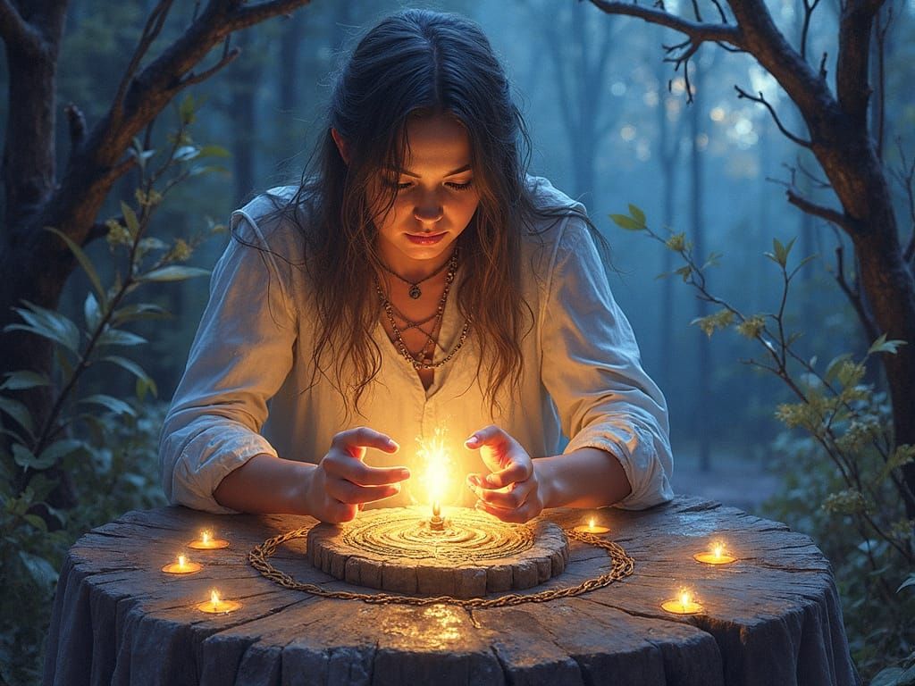 Magical Ritual with Ancient Runes and Artefacts in Watercolo...