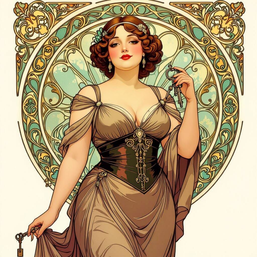 Charming Chubby Thief with Ornate Keys in Art Nouveau Style
