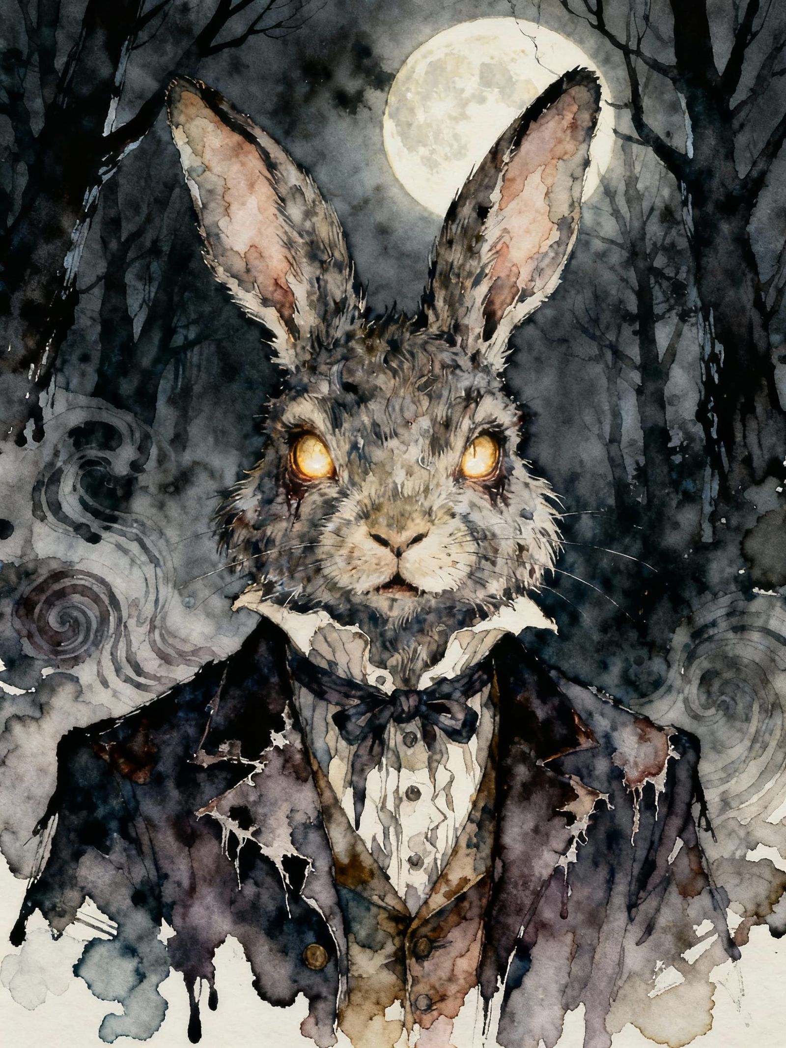 Gothic Victorian Rabbit in Moonlit Forest
