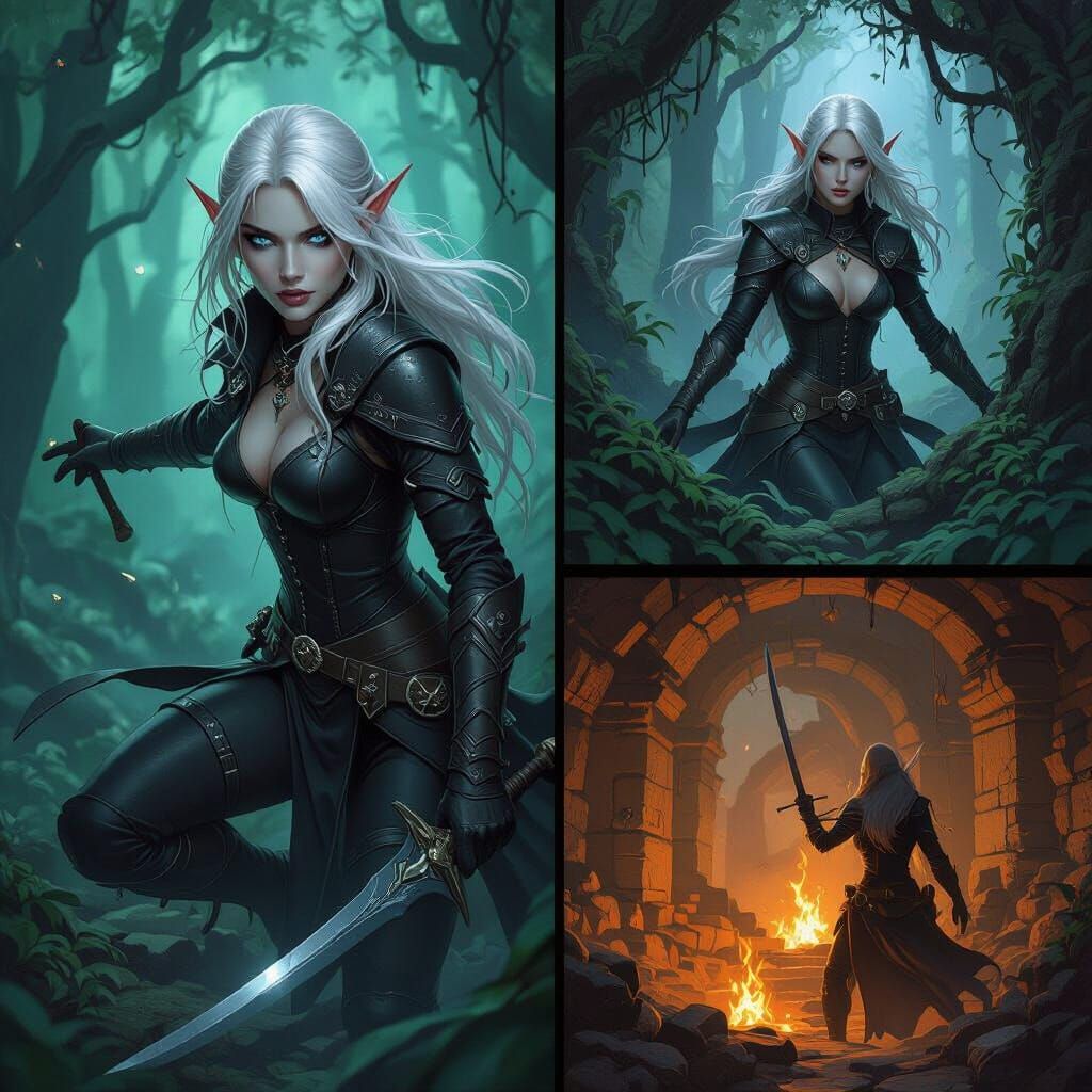 Obsidian Elf Rogue in Mystical Forest