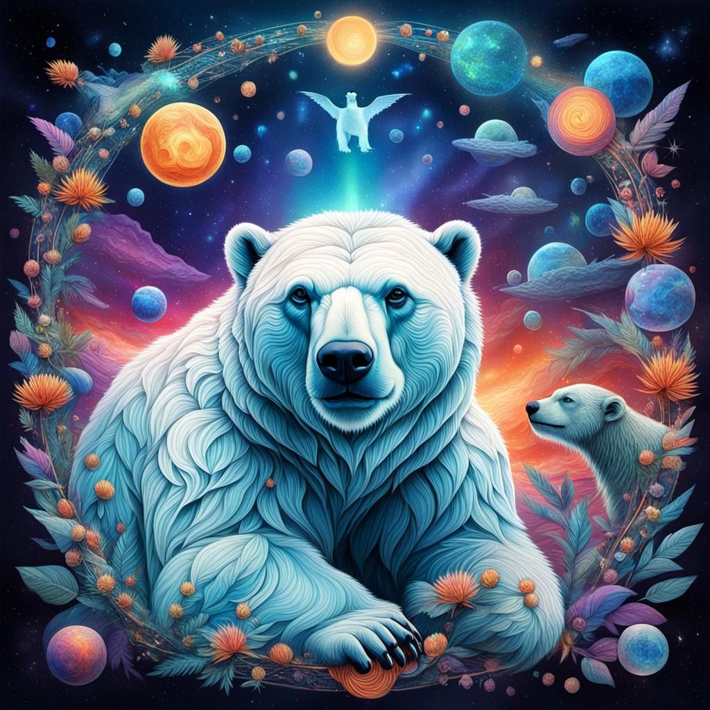 Cosmic Polar Bear and Monkey Illustration