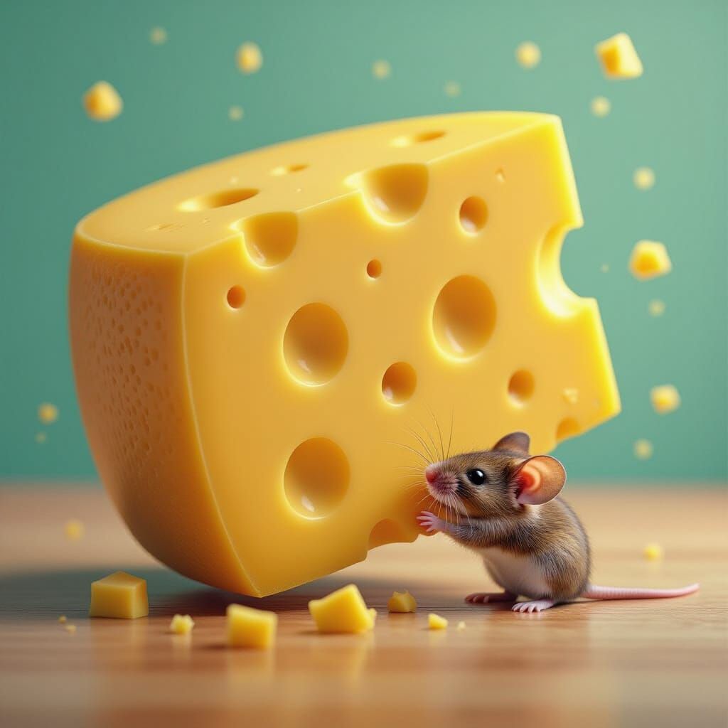 Surreal Cheese Avalanche About to Crush Mouse