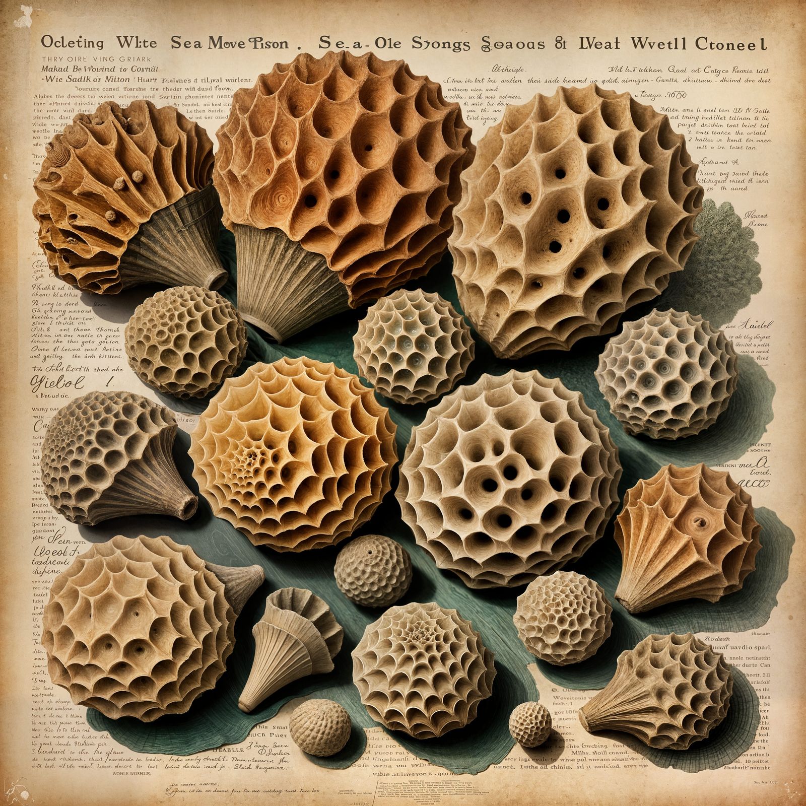 Marine Life in Antique Whelk Shell Poster