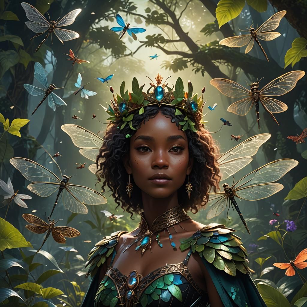 Dragonfly Goddess in Detailed Matte Painting