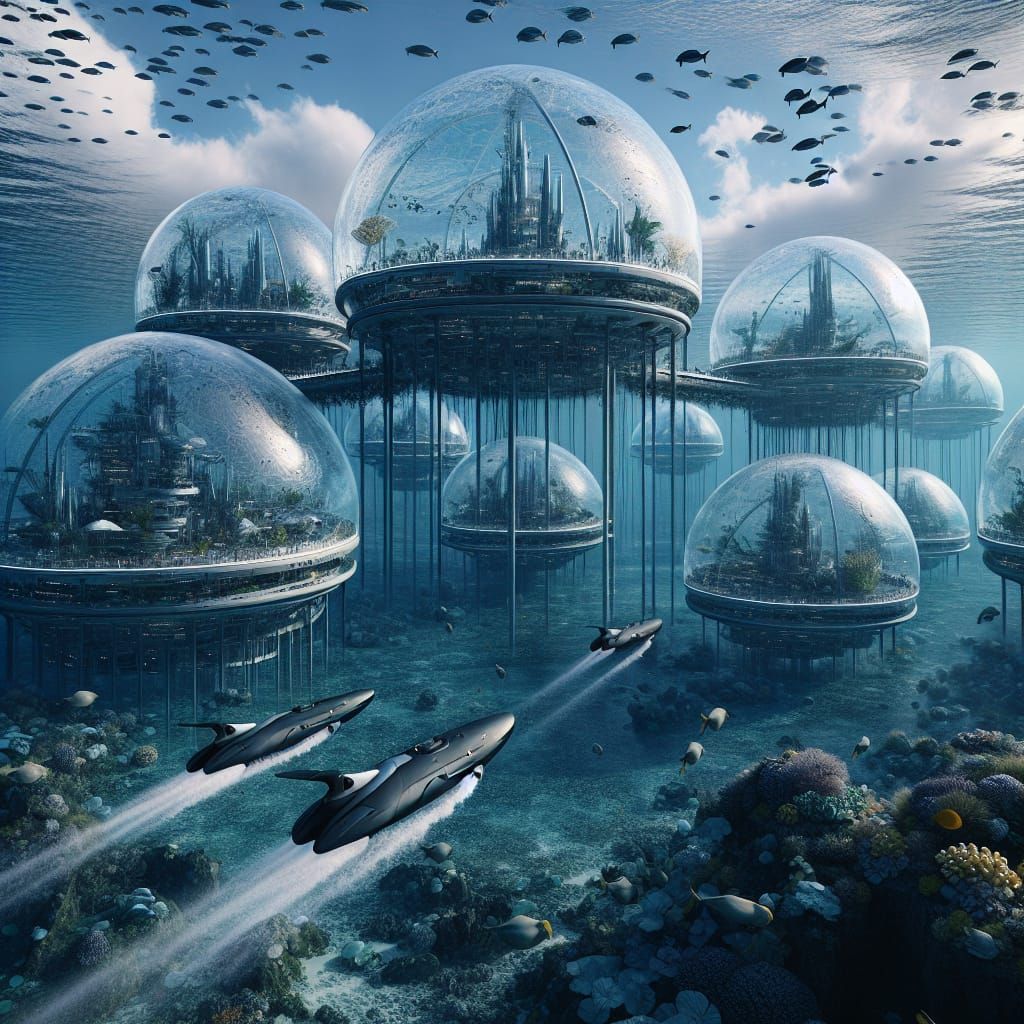 Futuristic Underwater City in Glass Domes