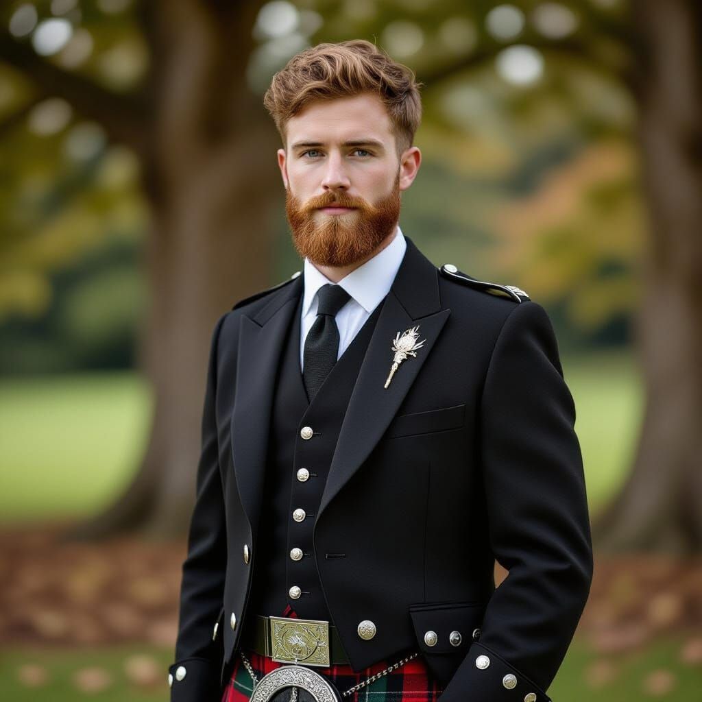 Young Scottish Man Awaits Companion in Serene Landscape