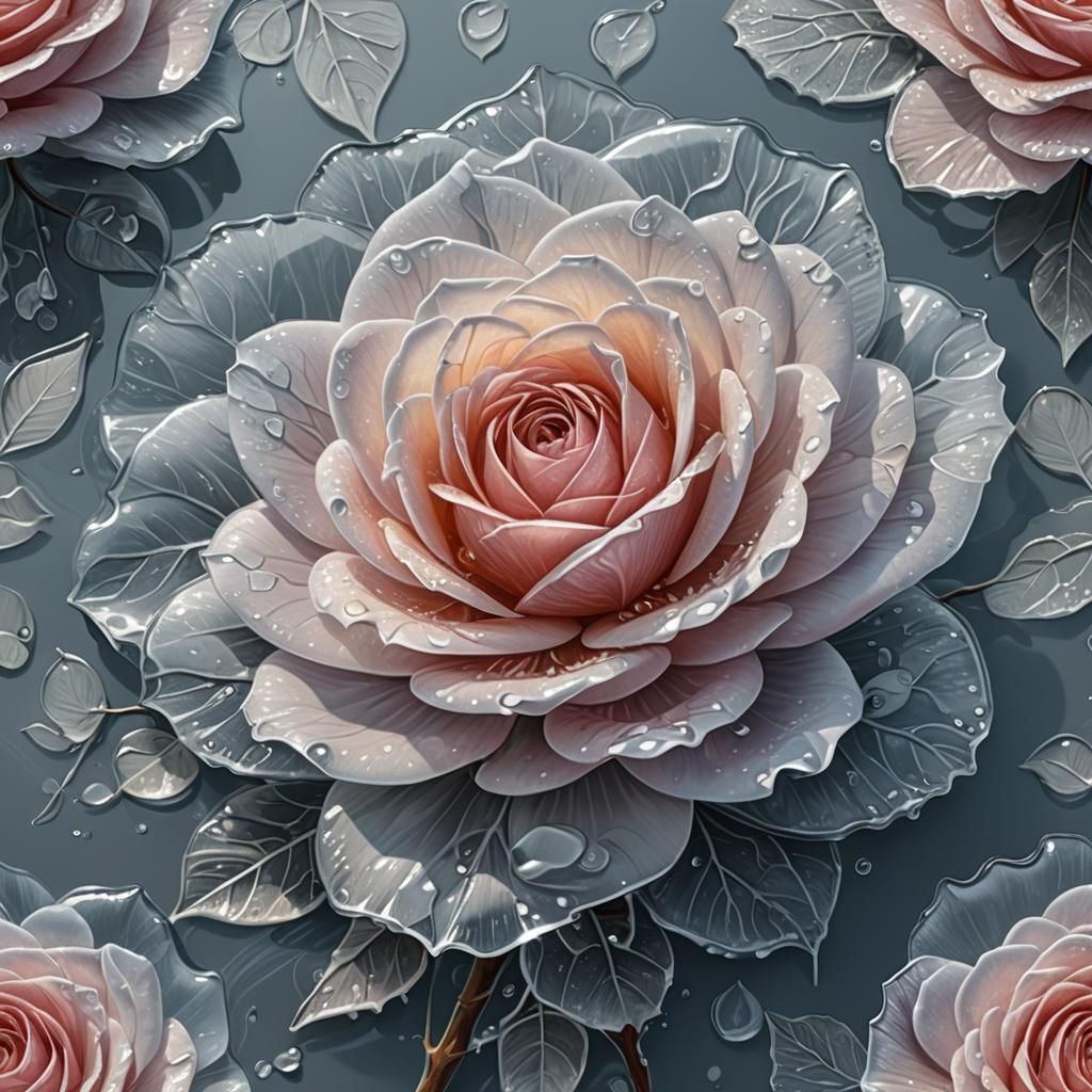 Intricate Transparent Ice Rose on Water