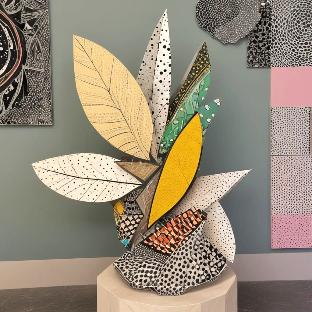 Vibrant Abstract Sculpture with Geometric Patterns and Eight...