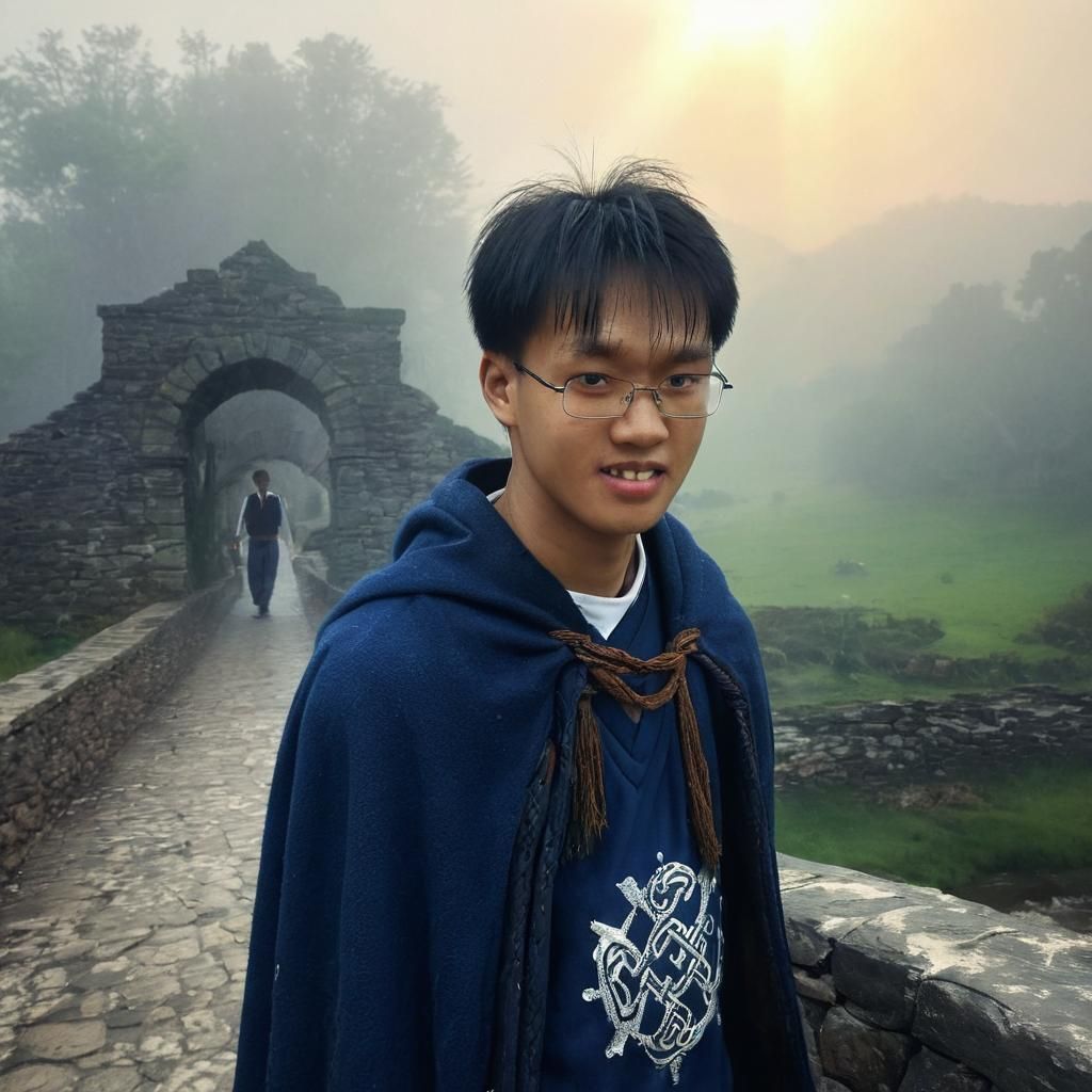 Peasant Crossing Bridge in Medieval Scotland Fantasy Art