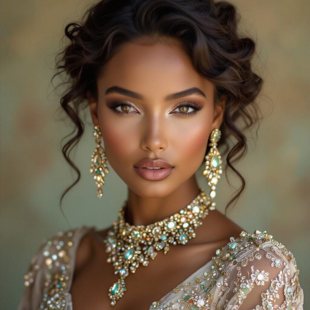 Ethiopian Woman in Jeweled Gown: Hyperrealistic Portrait