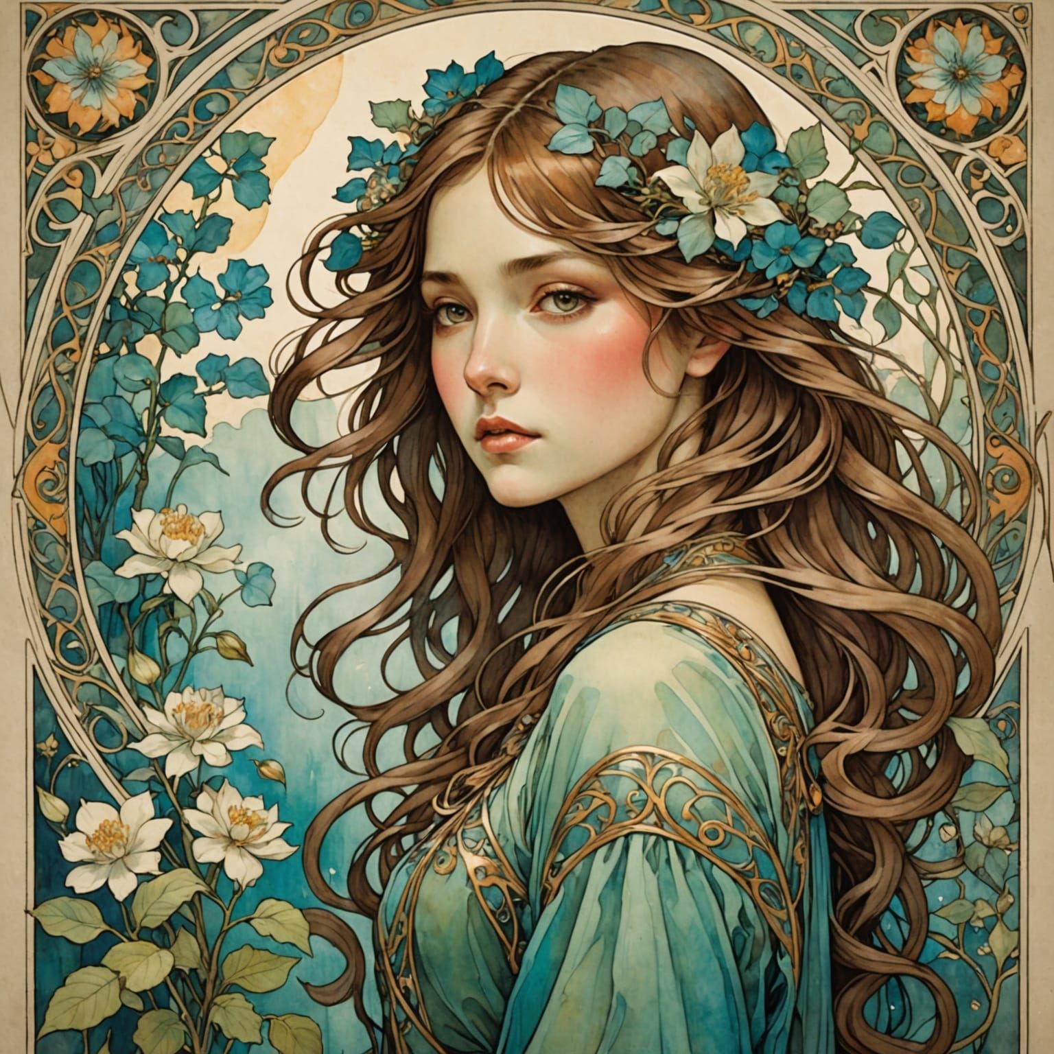 Dreamy Art Nouveau Figure on Chessboard