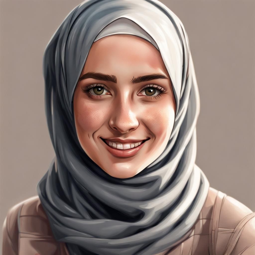 German Hijabi Girl Smiling Realistically