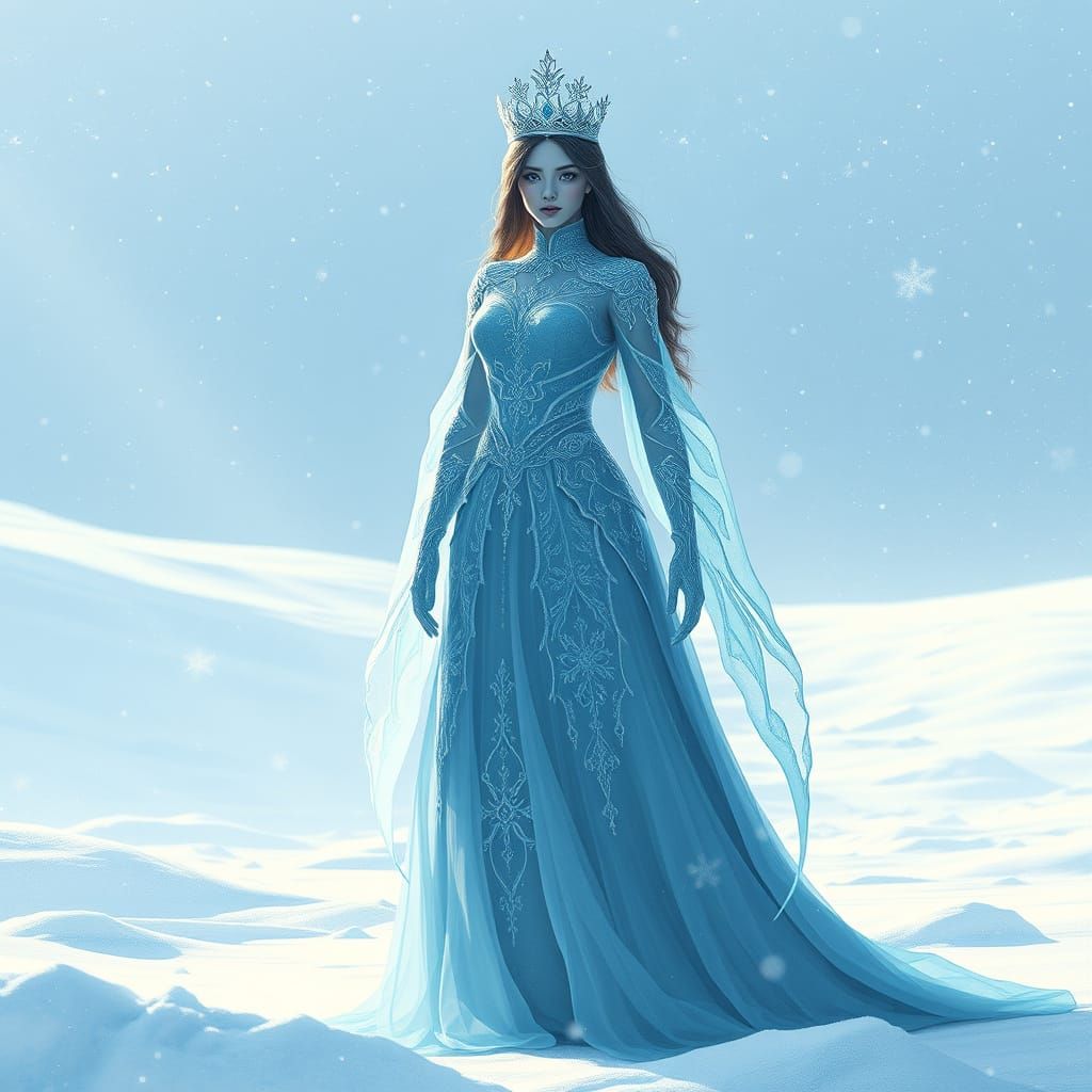 Regal Ice Queen in Snowy Landscape