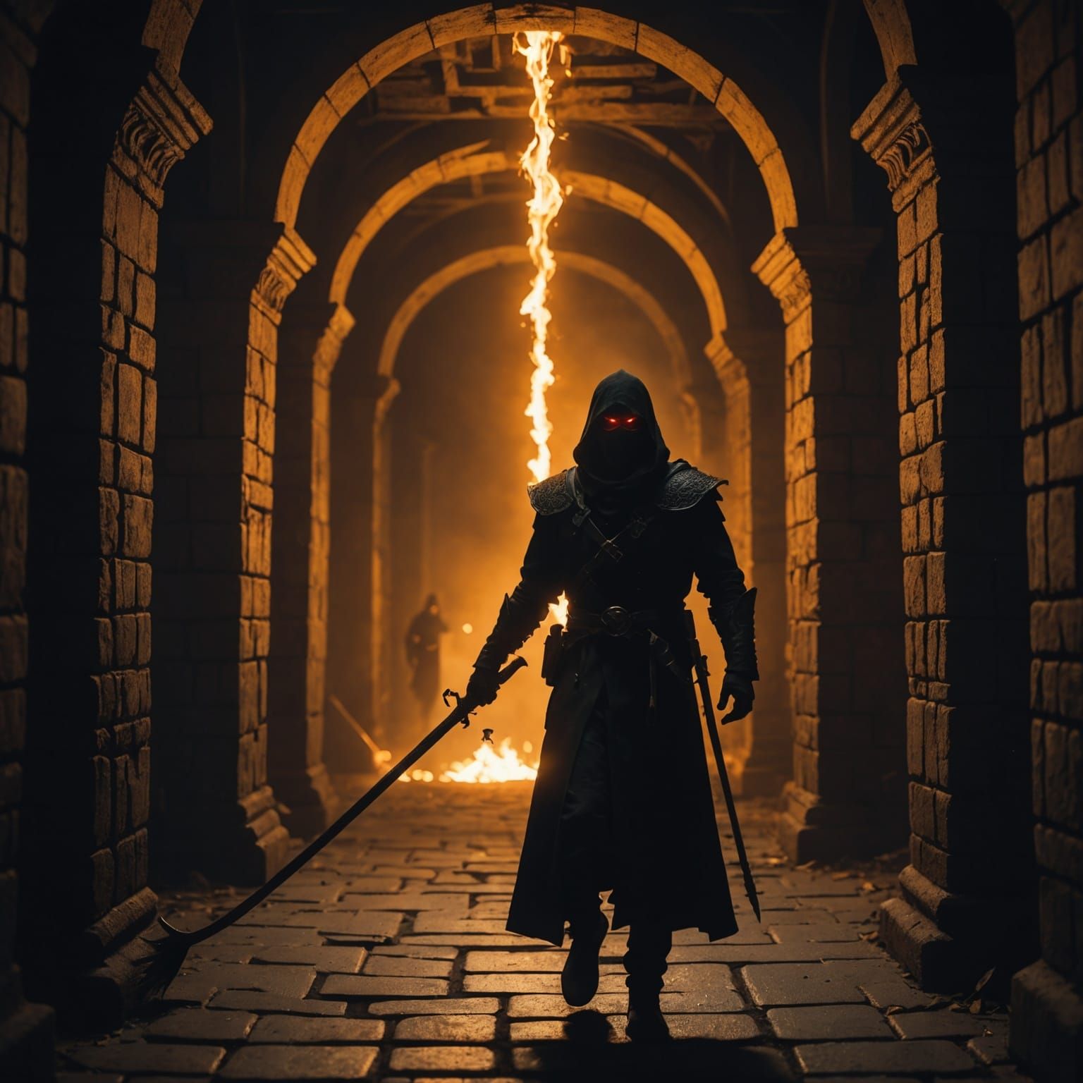 Ethereal Scythe Figure in Dark Labyrinth