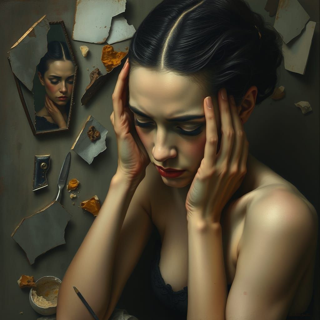 Surreal Portrait of a Haunted Soul in Muted Colors