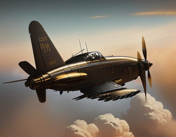 Retro Steampunk Airplane in Flight