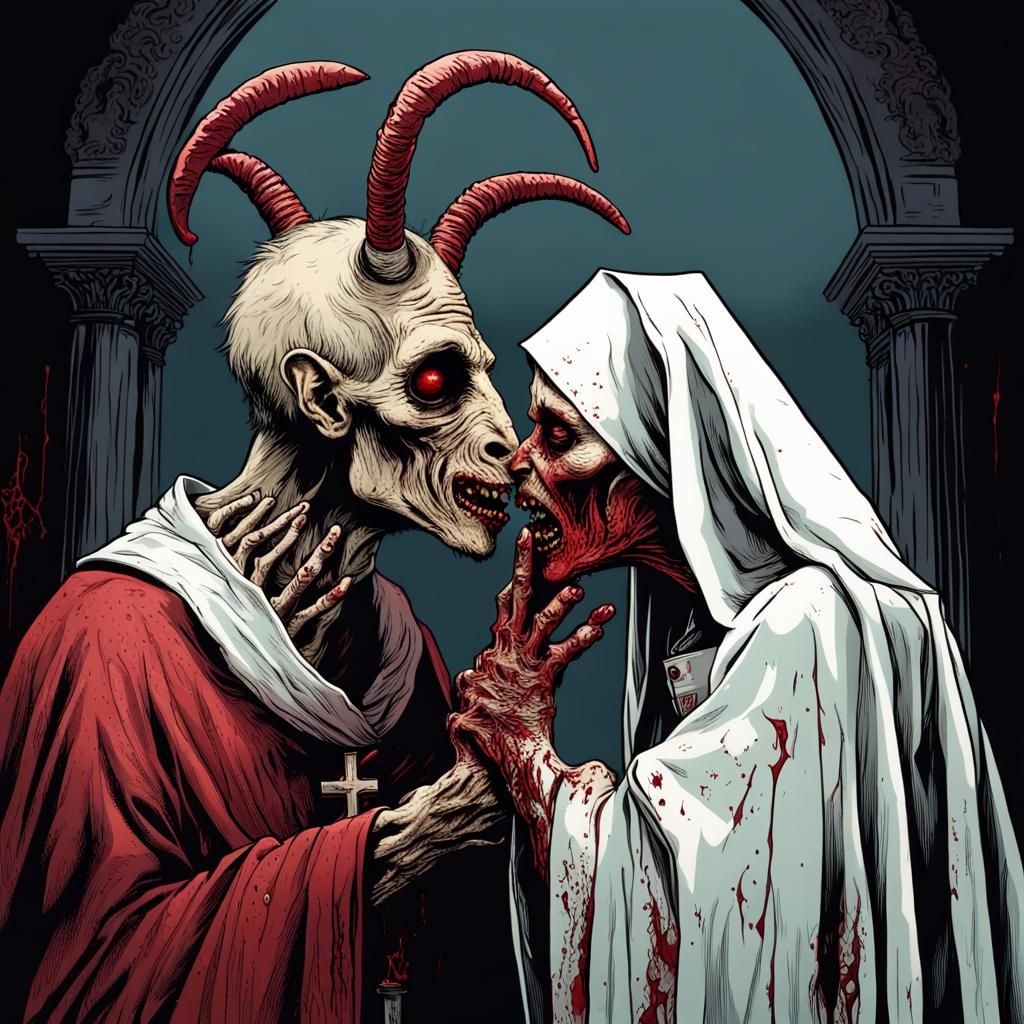 Zombie Pope Kiss in Creepy Magazine Style