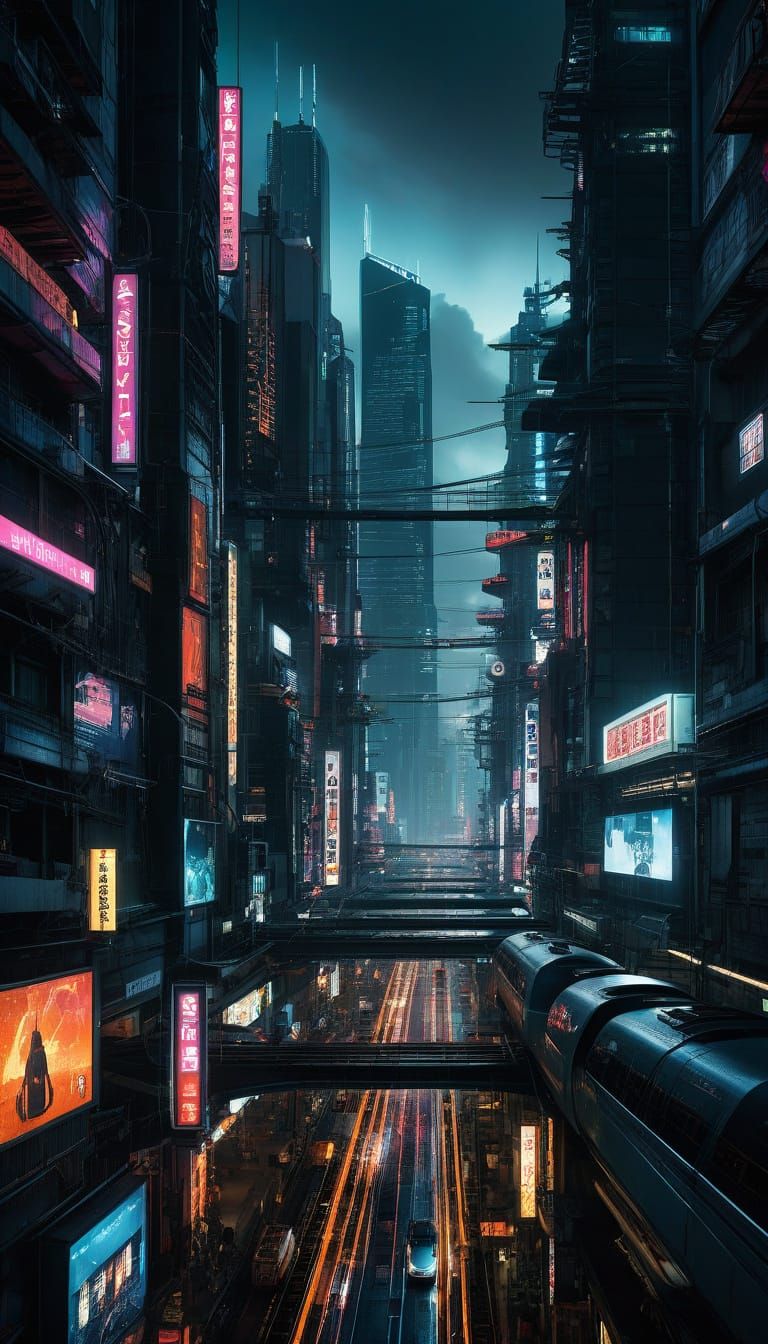 Cyberpunk Cityscape at Night in a Neo Tokyo Aesthetic