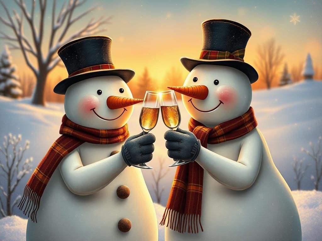 Whimsical Snowmen Raise a Glass to Good Health