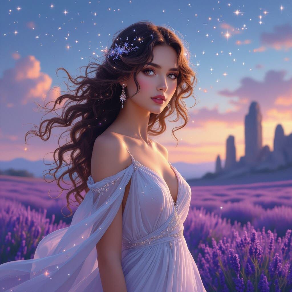 Celestial Goddess in Art Nouveau Style