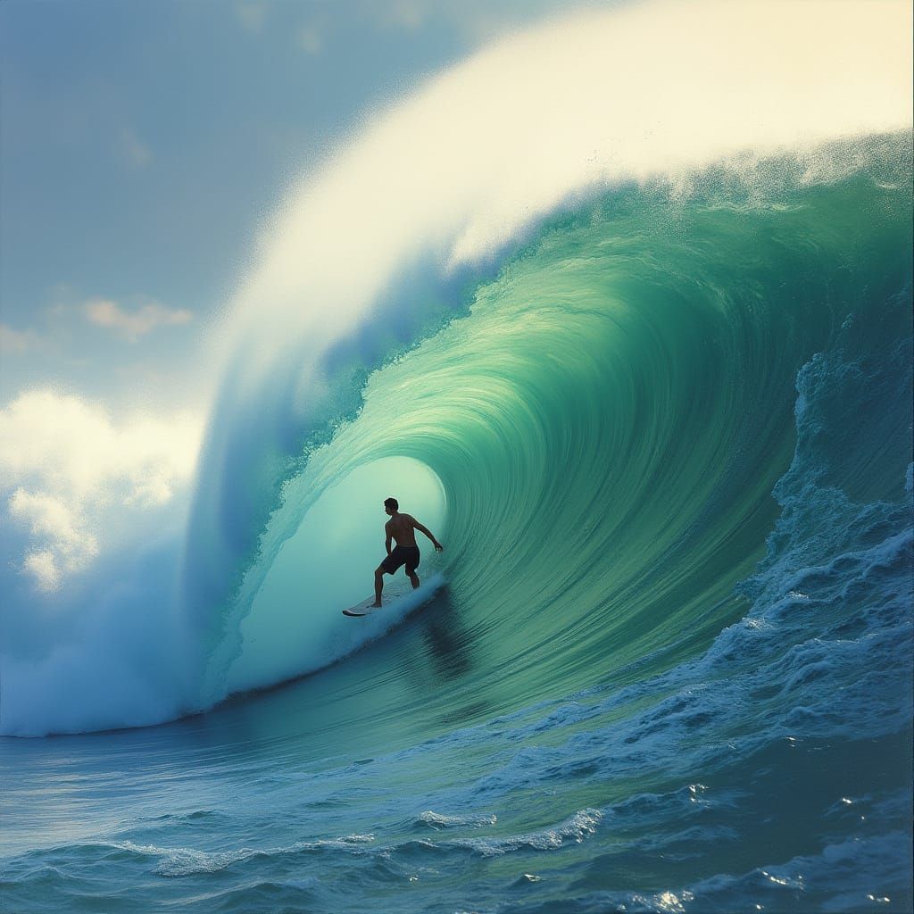 Serene Surfer Rides a Perfect Wave